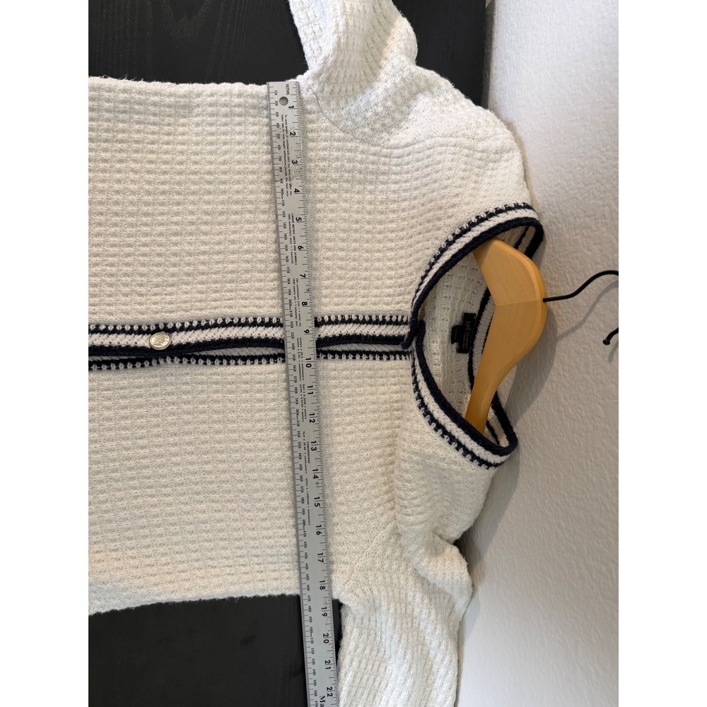 J Jill Wearever White Navy Textured Knit Cardigan Sweater S Tall Nautical - Picture 15 of 15